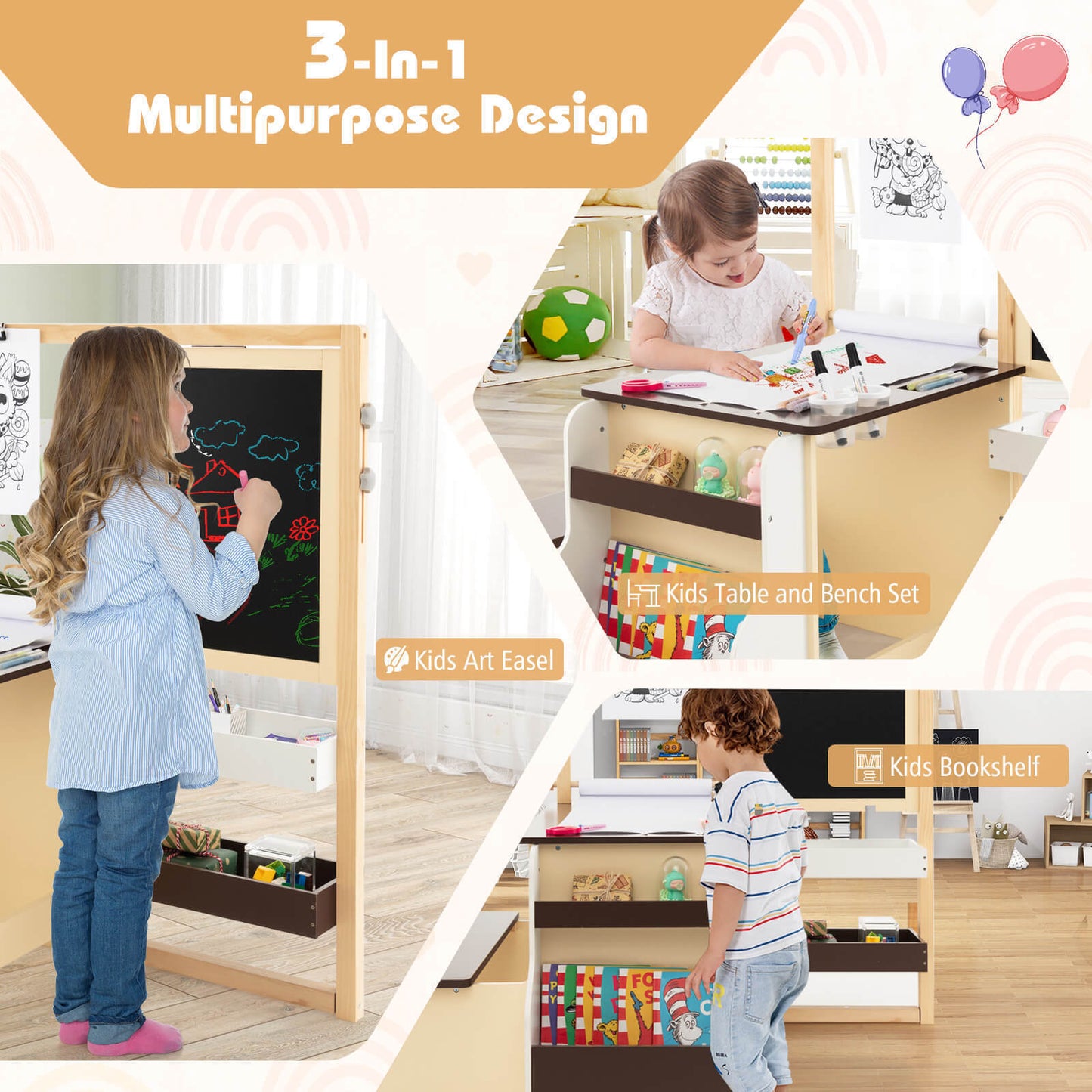 Conjunto de Mesa y Banco de Madera para Niños - Marrón