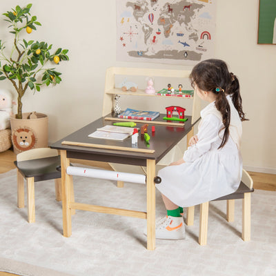 Ensemble de table et chaises pour enfants avec rouleau de papier et bacs de rangement - Café