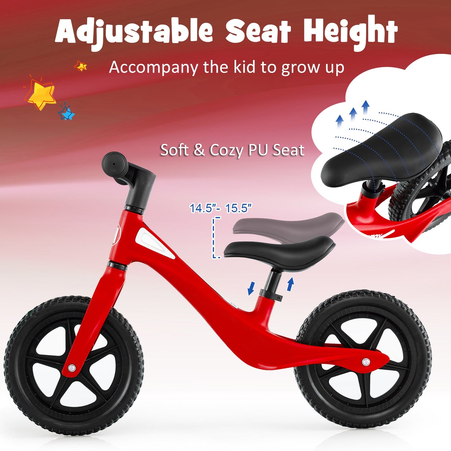 Kids Balance Bike with Rotatable Handlebar - Red