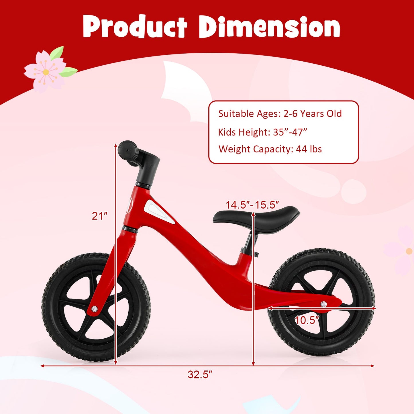 Kids Balance Bike with Rotatable Handlebar - Red