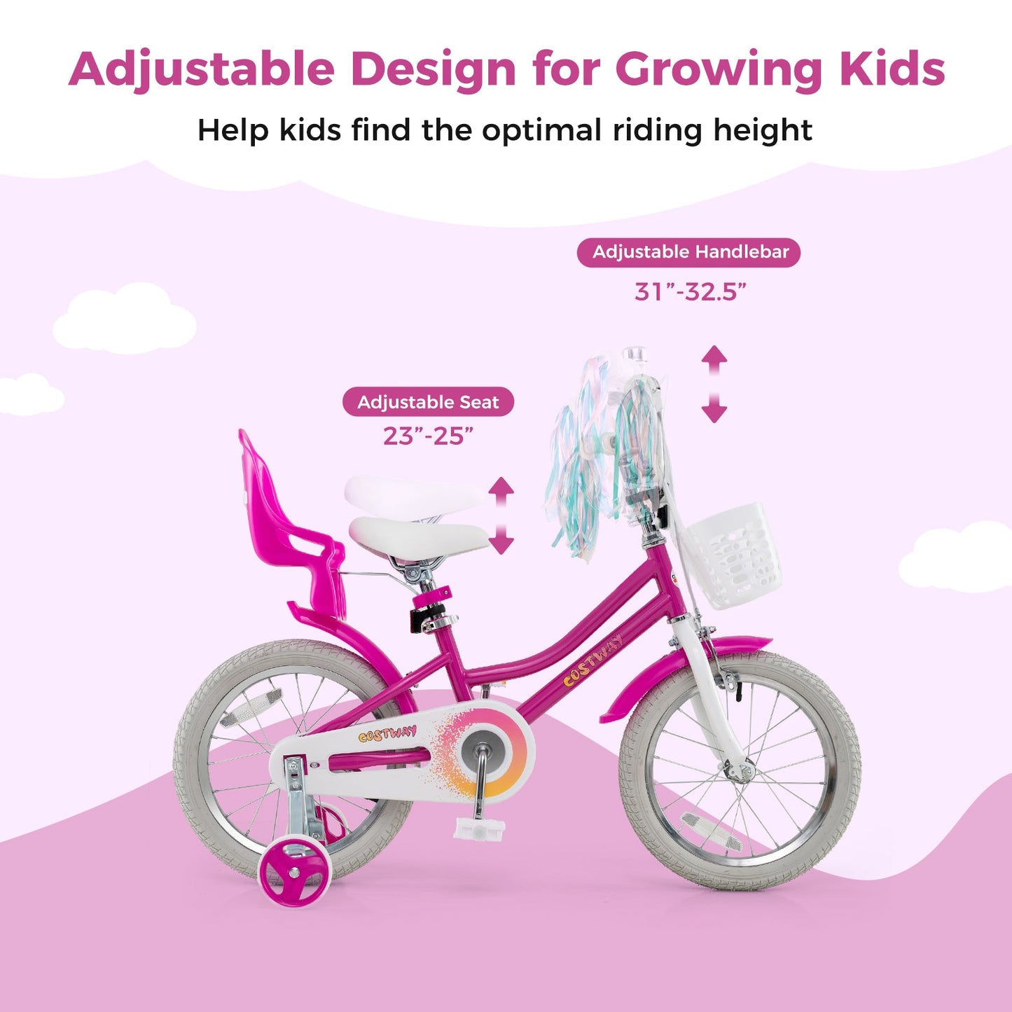 Vélo pour enfants de 16 pouces avec roues d'entraînement et système de freinage double