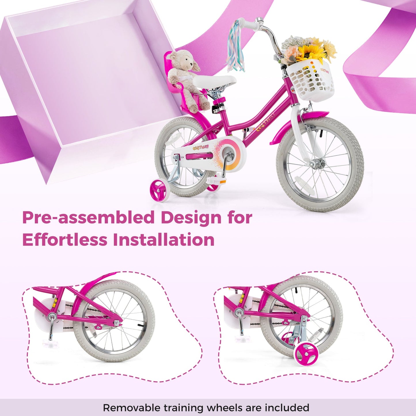 Vélo pour enfants de 16 pouces avec roues d'entraînement et système de freinage double