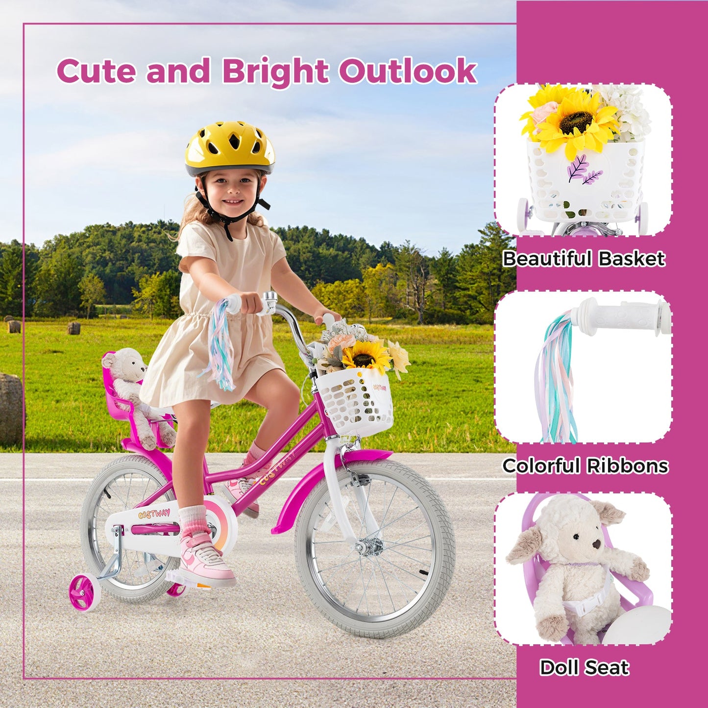 Vélo pour enfants de 18 pouces avec roues d'entraînement et système de freinage double