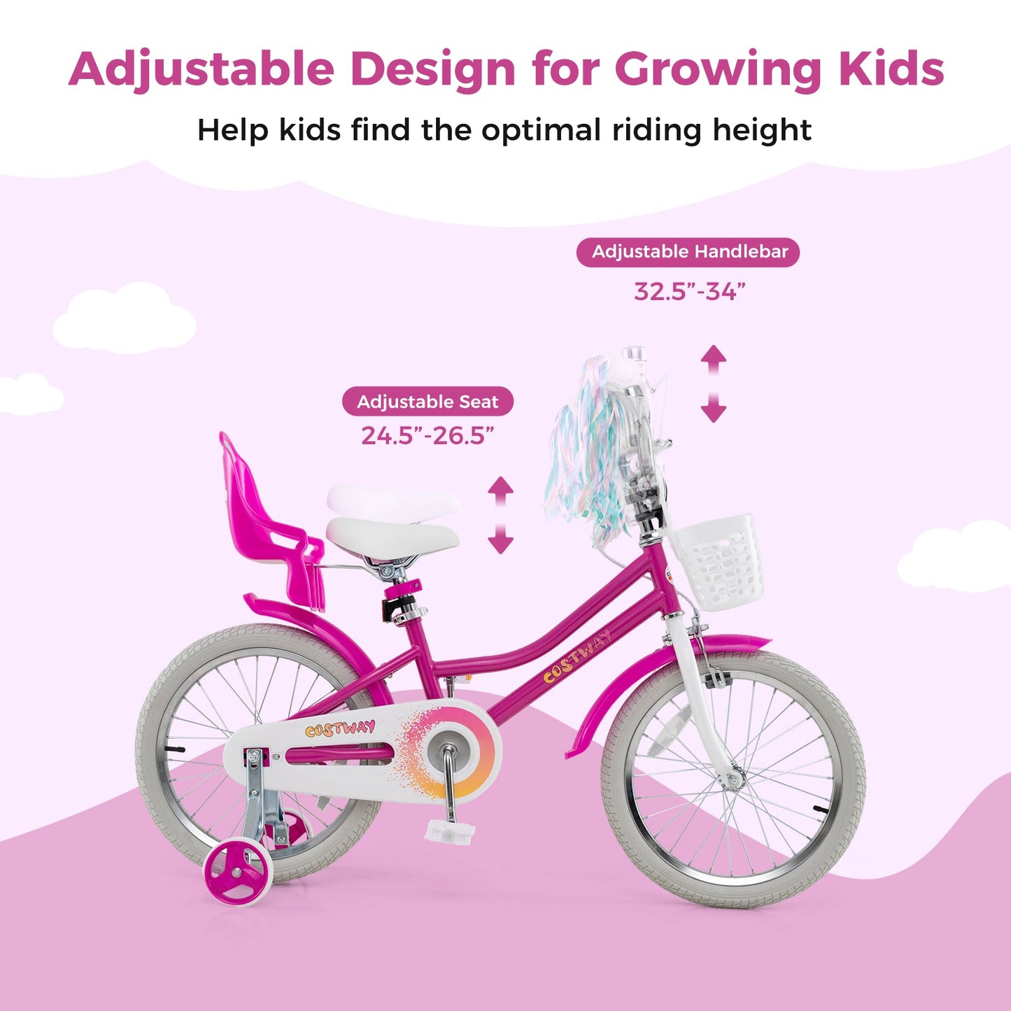 Vélo pour enfants de 18 pouces avec roues d'entraînement et système de freinage double