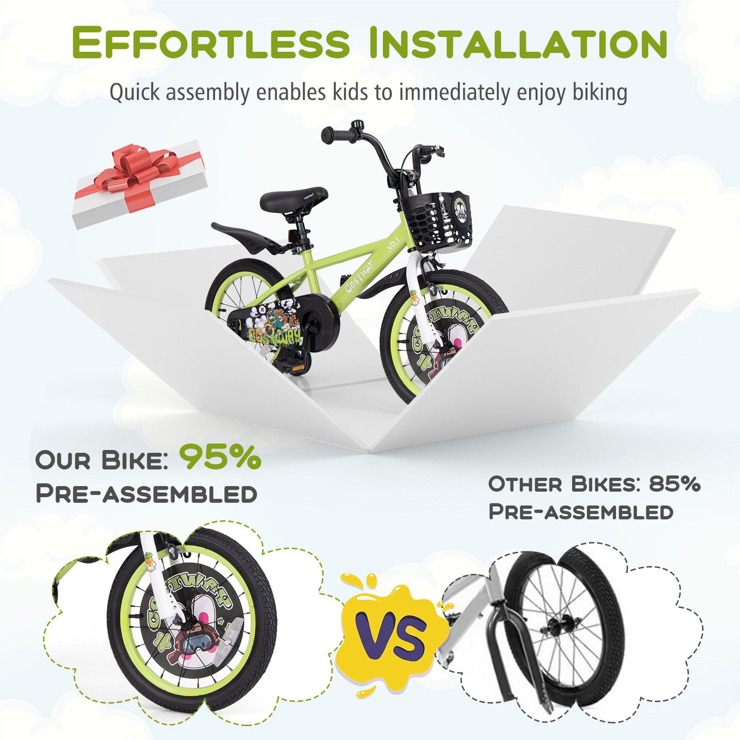 Vélo pour enfants Gbruno de 16 pouces avec roues d'entraînement réglables
