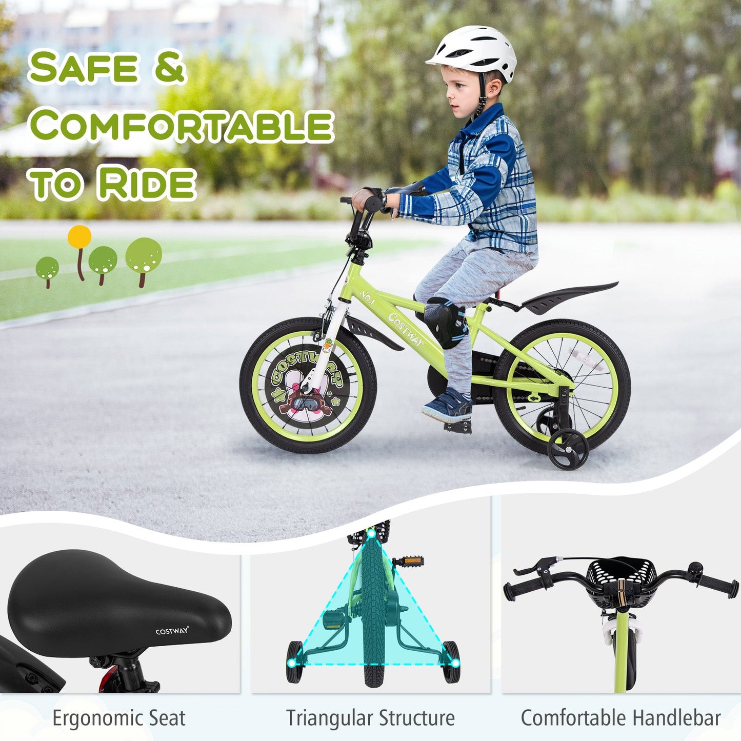 Vélo pour enfants Gbruno de 16 pouces avec roues d'entraînement réglables
