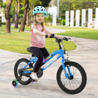Vélo pour enfants de 16 pouces avec lumières LED et roues d'entraînement réglables