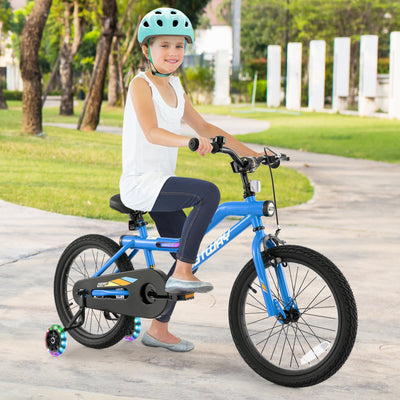 Vélo pour enfants de 18 pouces avec lumières LED et roues d'entraînement réglables