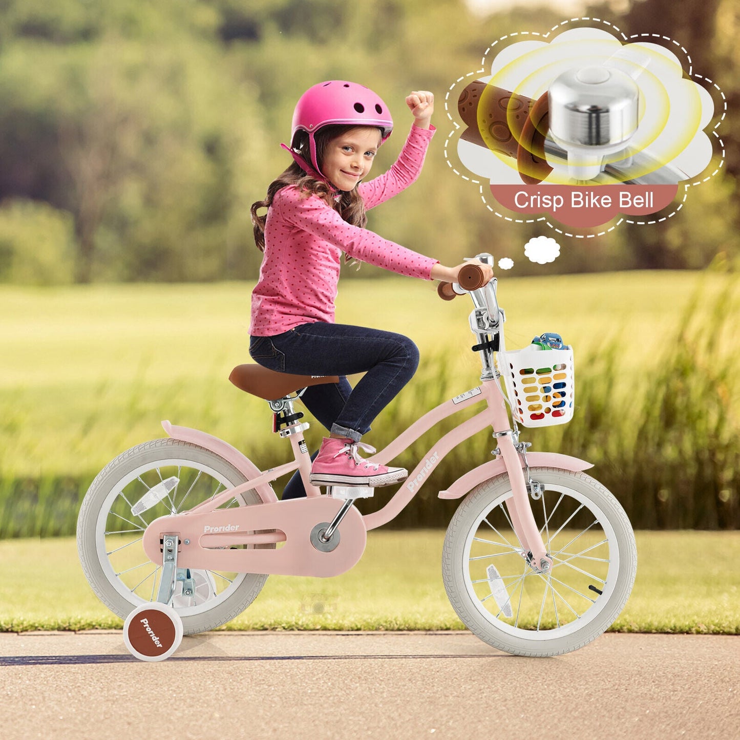 Vélo pour enfants de 16 pouces avec frein avant et roues d'entraînement - Rose