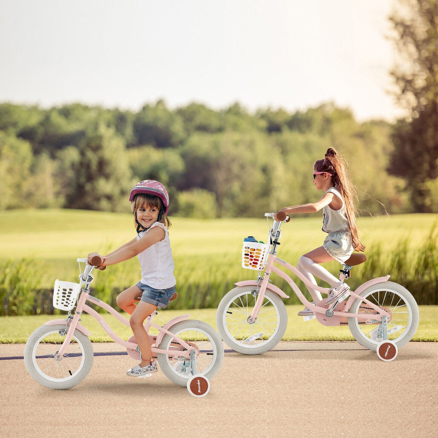 Vélo pour enfants de 16 pouces avec frein avant et roues d'entraînement - Rose