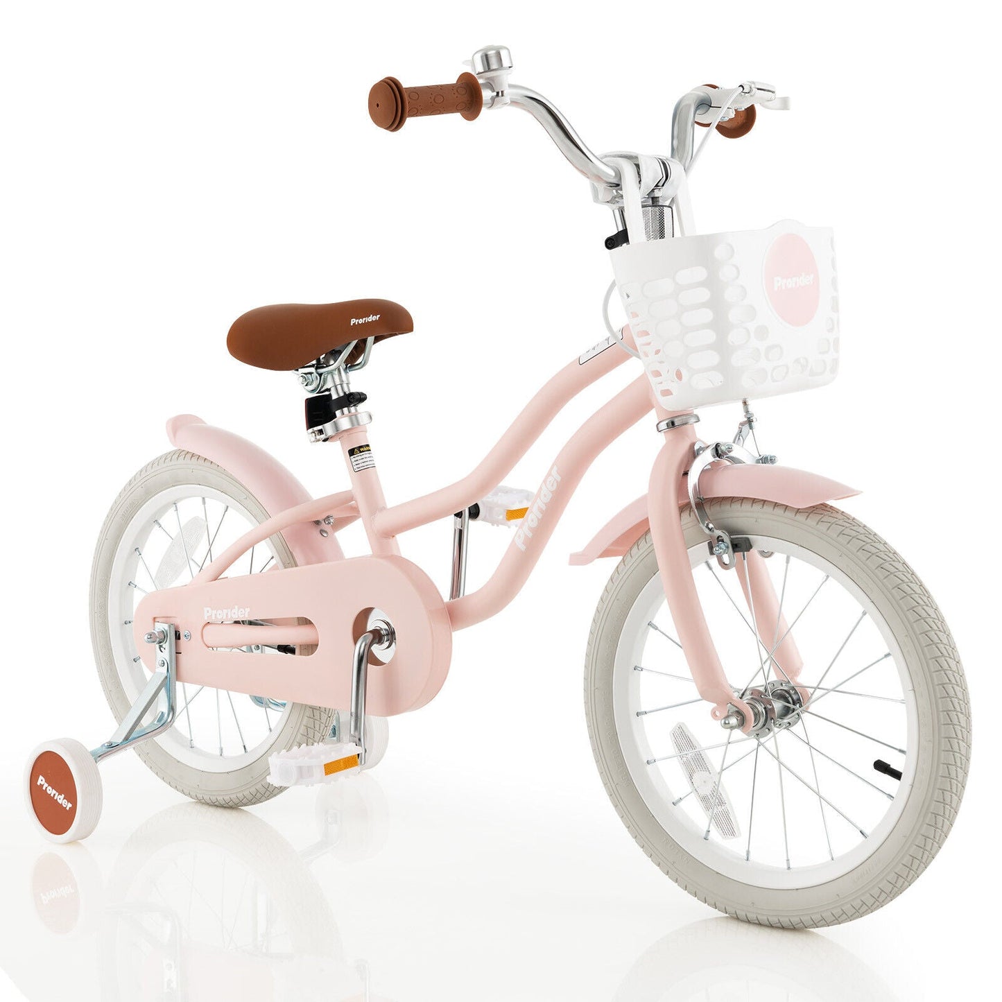 Vélo pour enfants de 16 pouces avec frein avant et roues d'entraînement - Rose