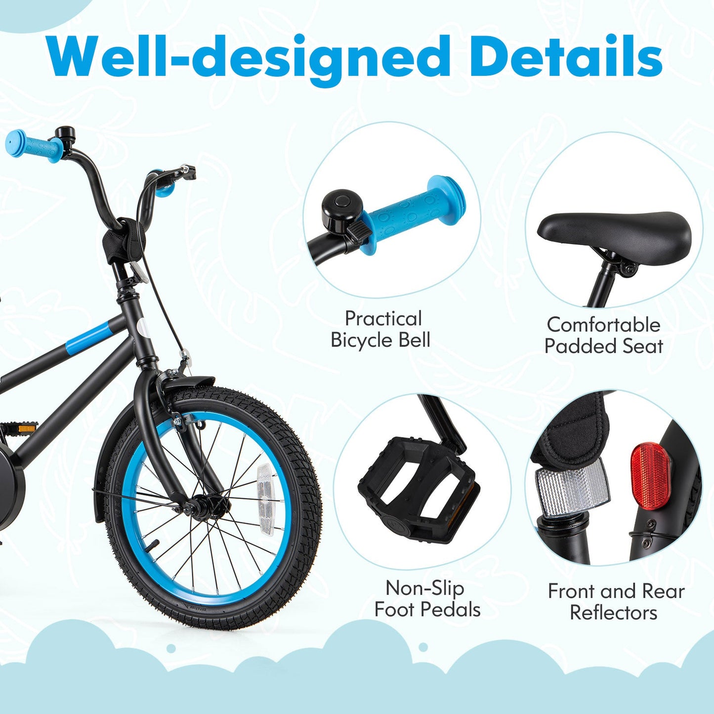 Vélo pour enfants avec guidon et selle réglables - 16 pouces