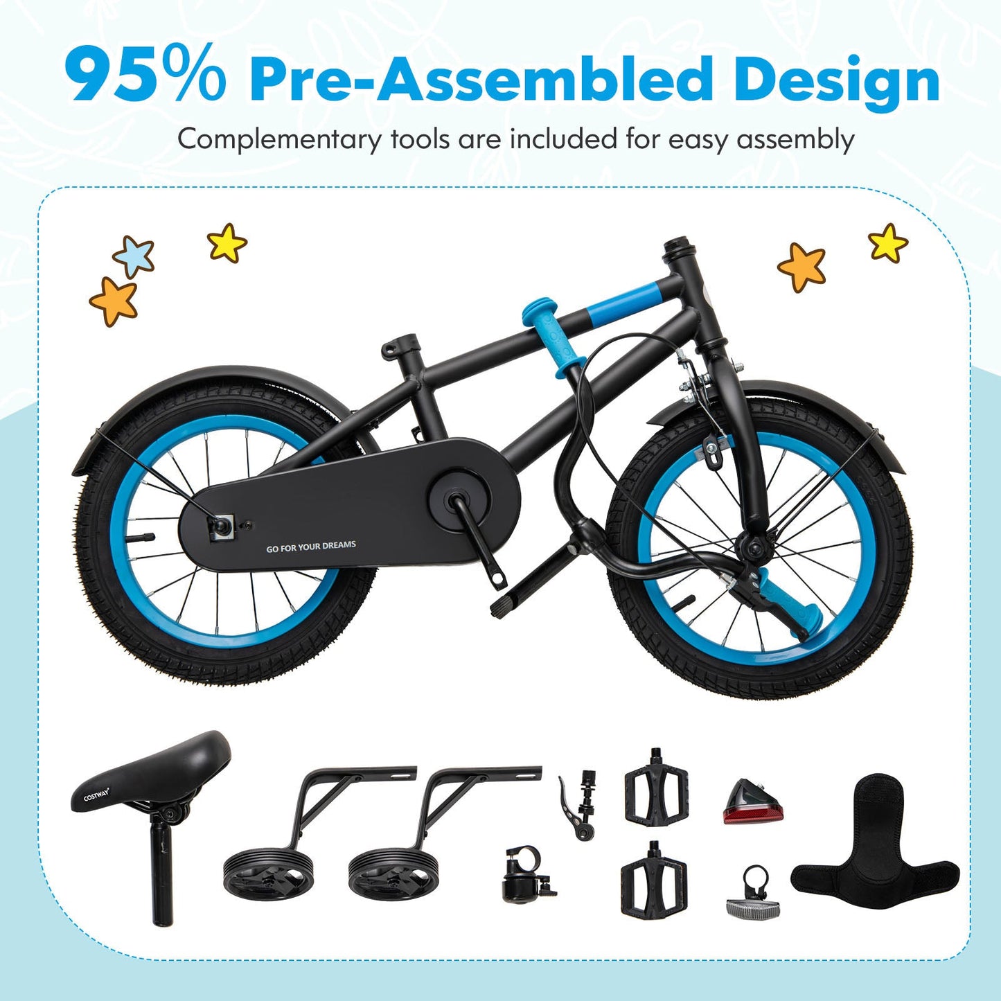 Vélo pour enfants avec guidon et selle réglables - 16 pouces