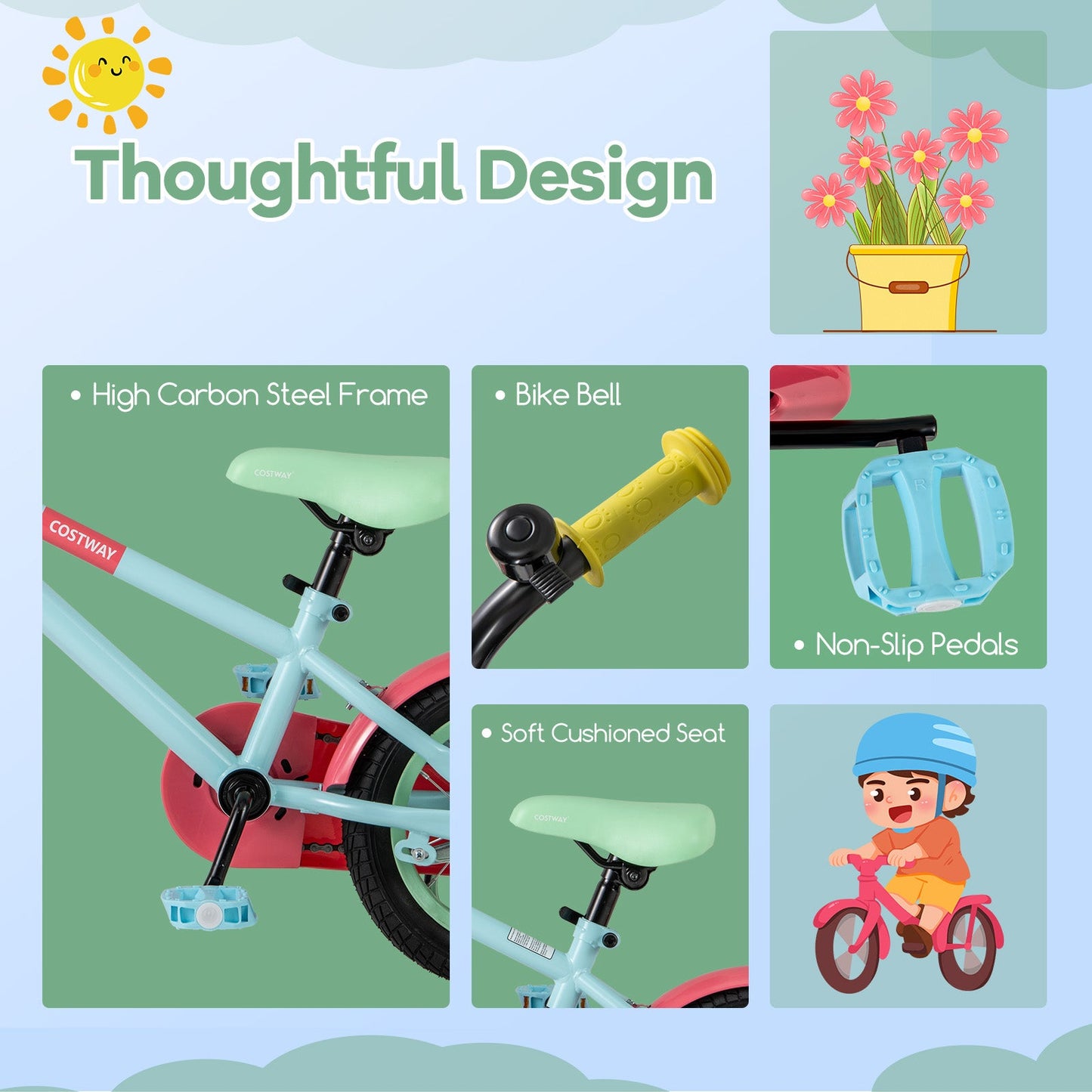 Kids Bike with Adjustable Handlebar and Saddle - 14 inches