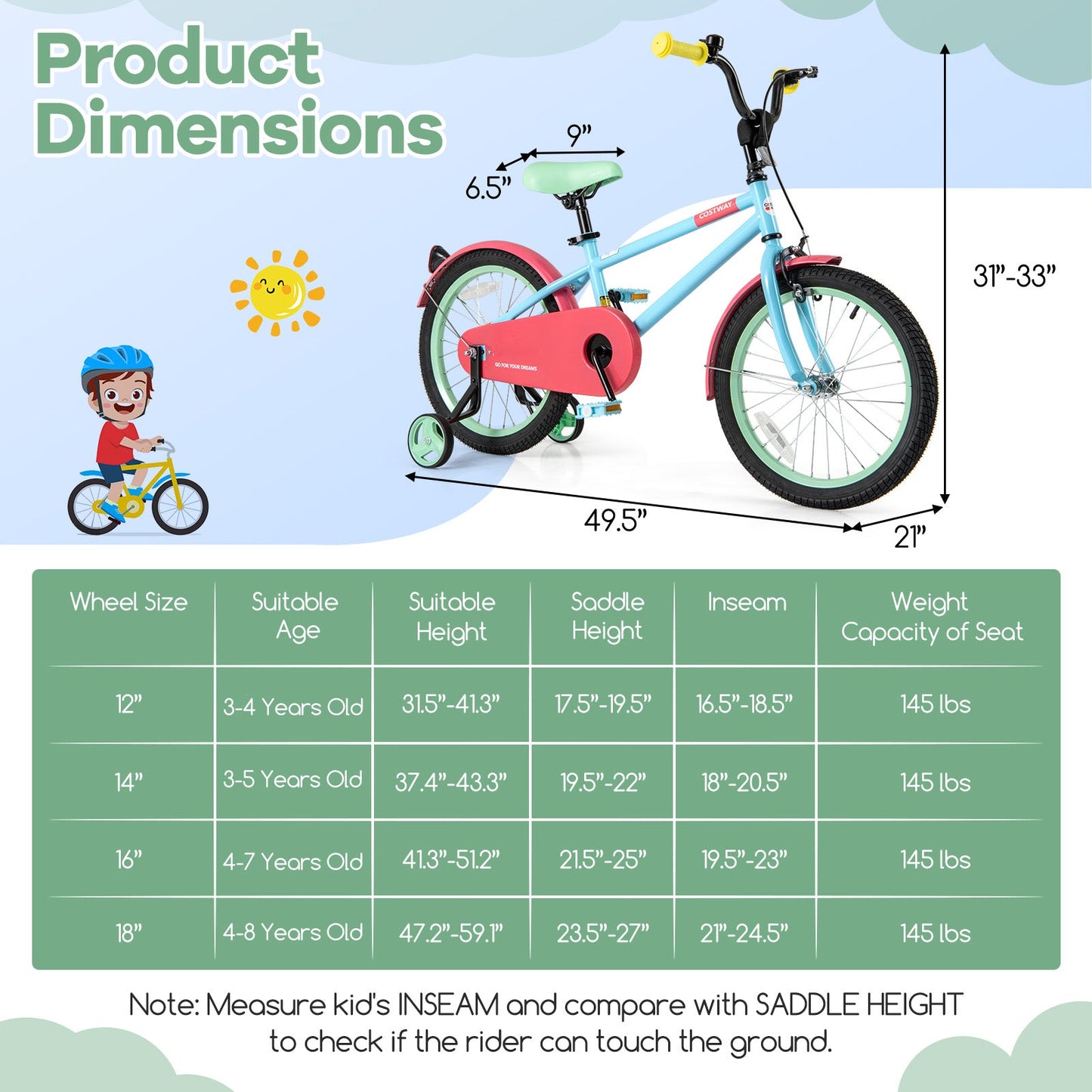 Kids Bike with Adjustable Handlebar and Saddle - 18 inches