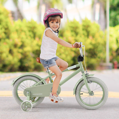 Kids Bike with Adjustable Handlebar and Saddle - Green, 14 Inches