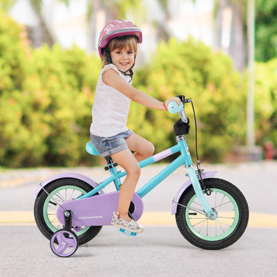 Kids Bike with Adjustable Handlebar and Saddle - Purple 12 Inches