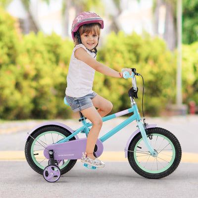 Kids Bike with Adjustable Handlebar and Saddle - Purple 14 Inches