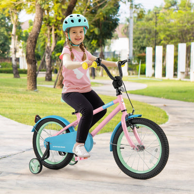 Kids Bike with Adjustable Handlebar and Saddle - 16 Inches Pink