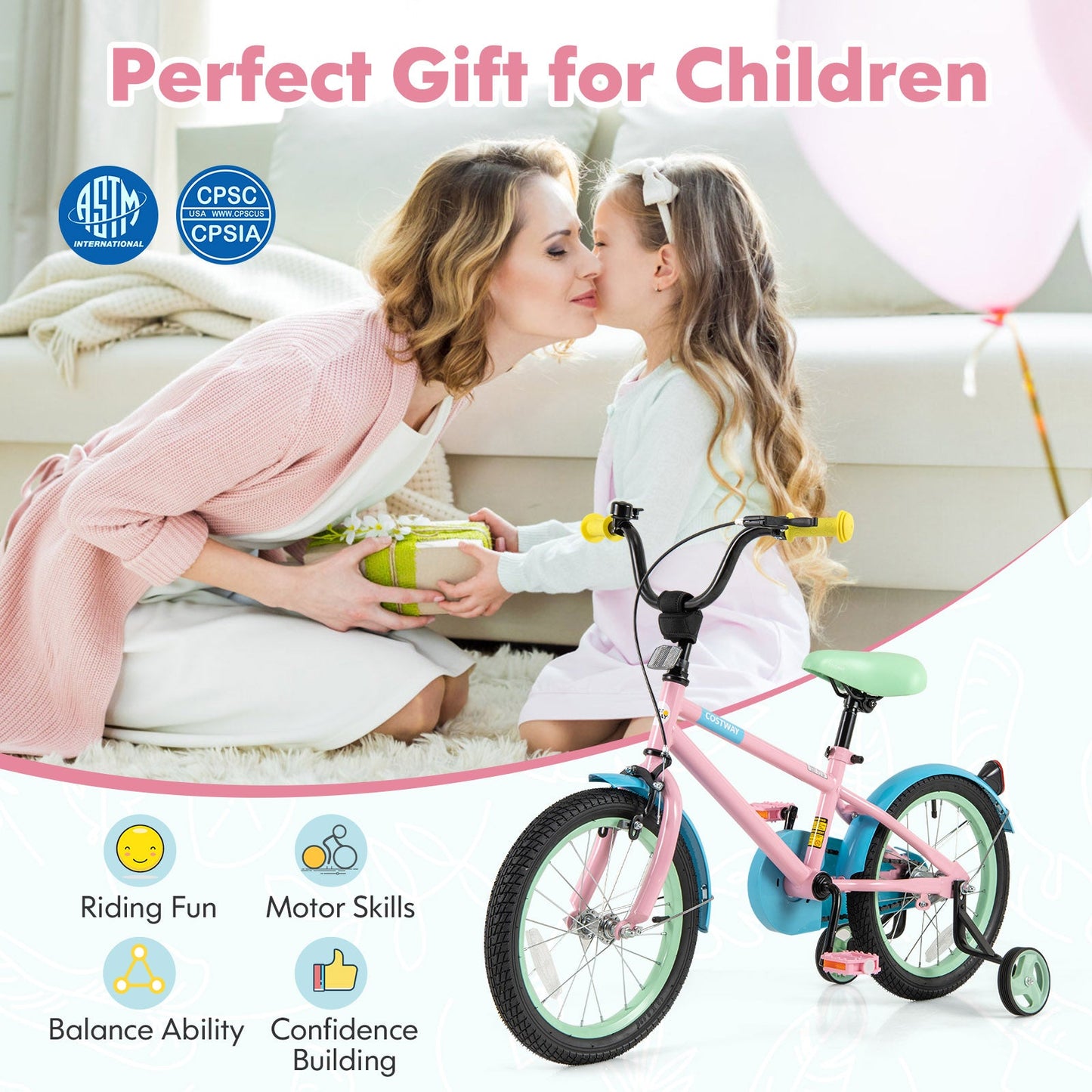 Vélo pour enfants avec guidon et selle réglables - 16 pouces Rose
