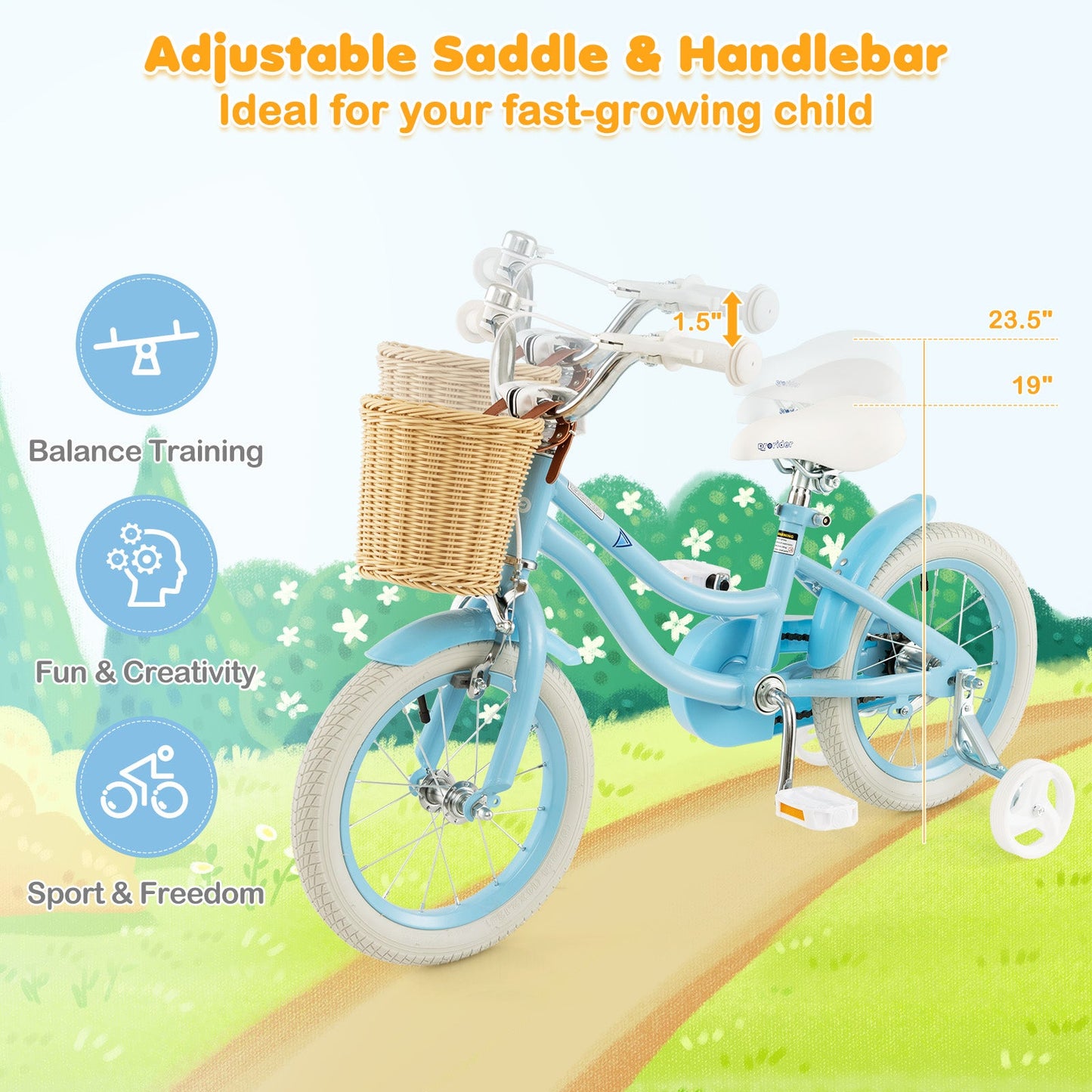 Vélo pour enfants de 14 pouces avec roues d'entraînement - Bleu