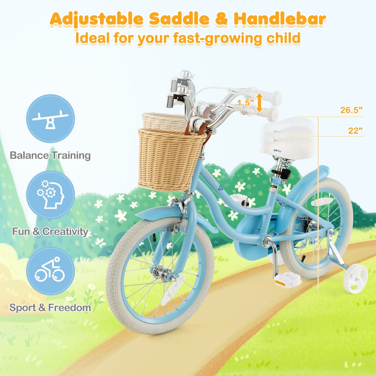 Vélo pour enfants de 16 pouces avec roues d'entraînement - Bleu