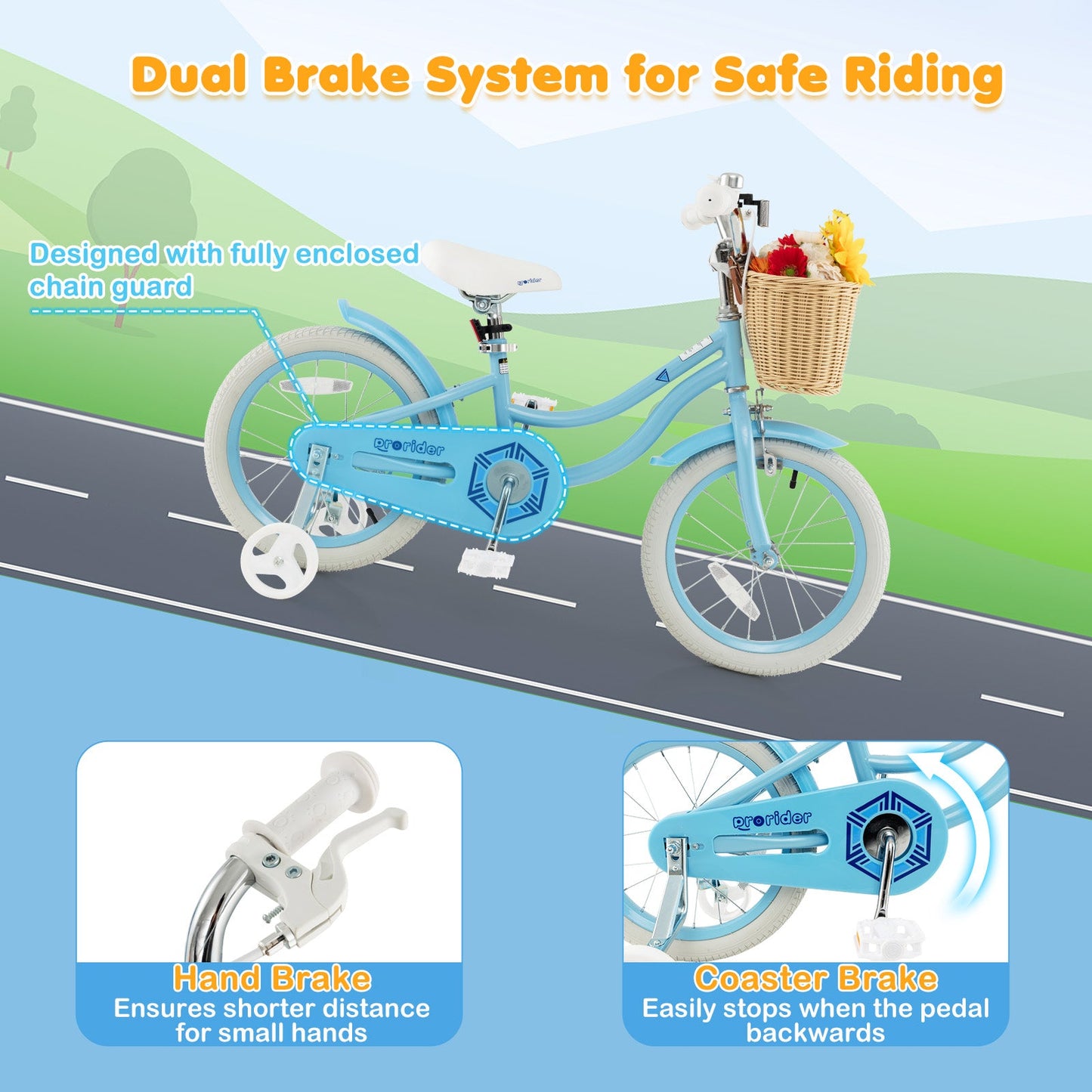 Vélo pour enfants de 16 pouces avec roues d'entraînement - Bleu