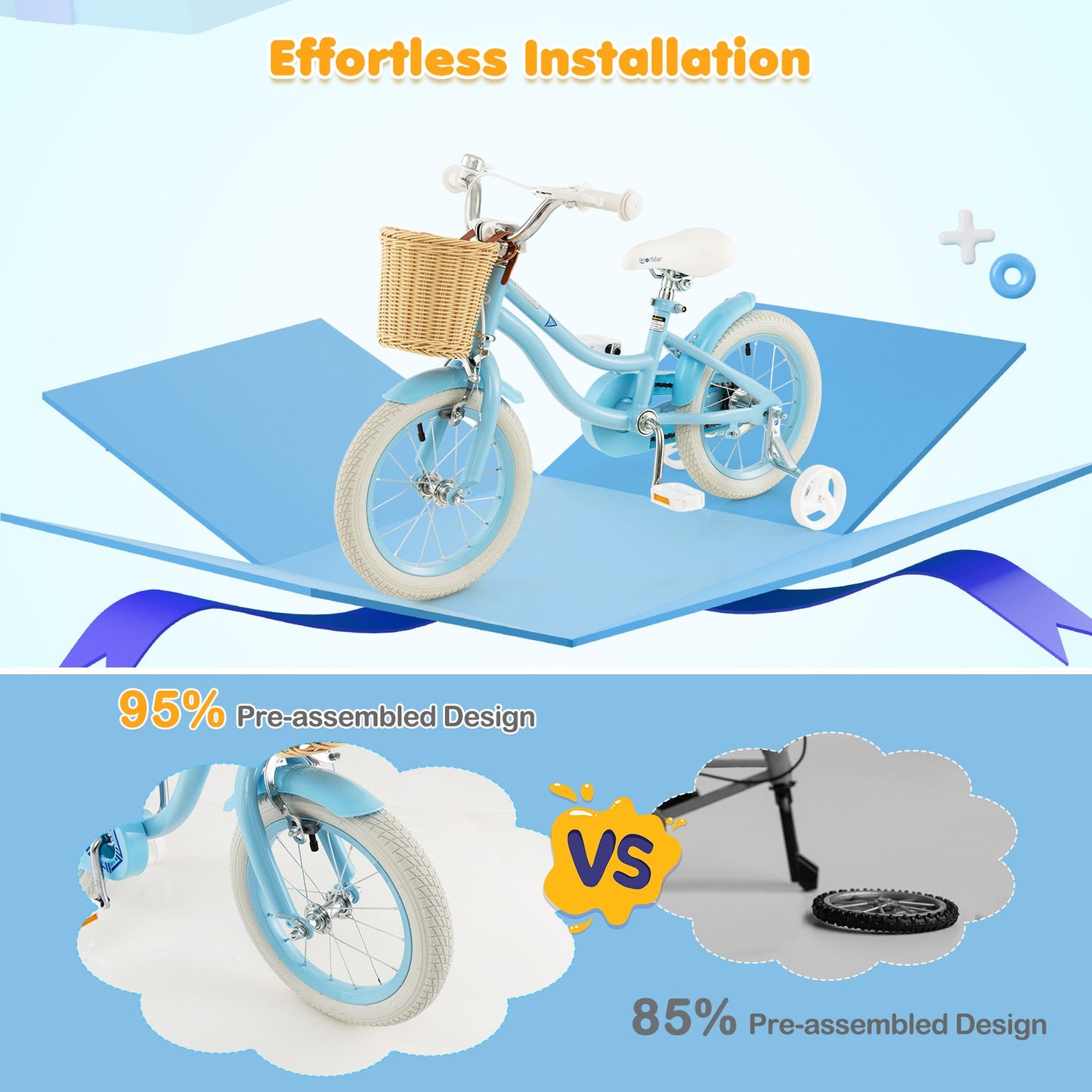 Vélo pour enfants de 14 pouces avec roues d'entraînement - Bleu