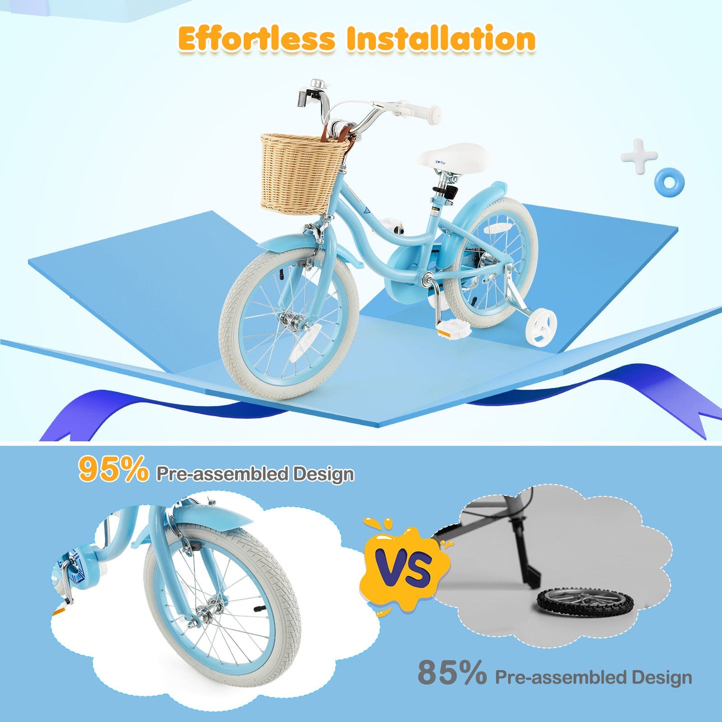 Vélo pour enfants de 16 pouces avec roues d'entraînement - Bleu