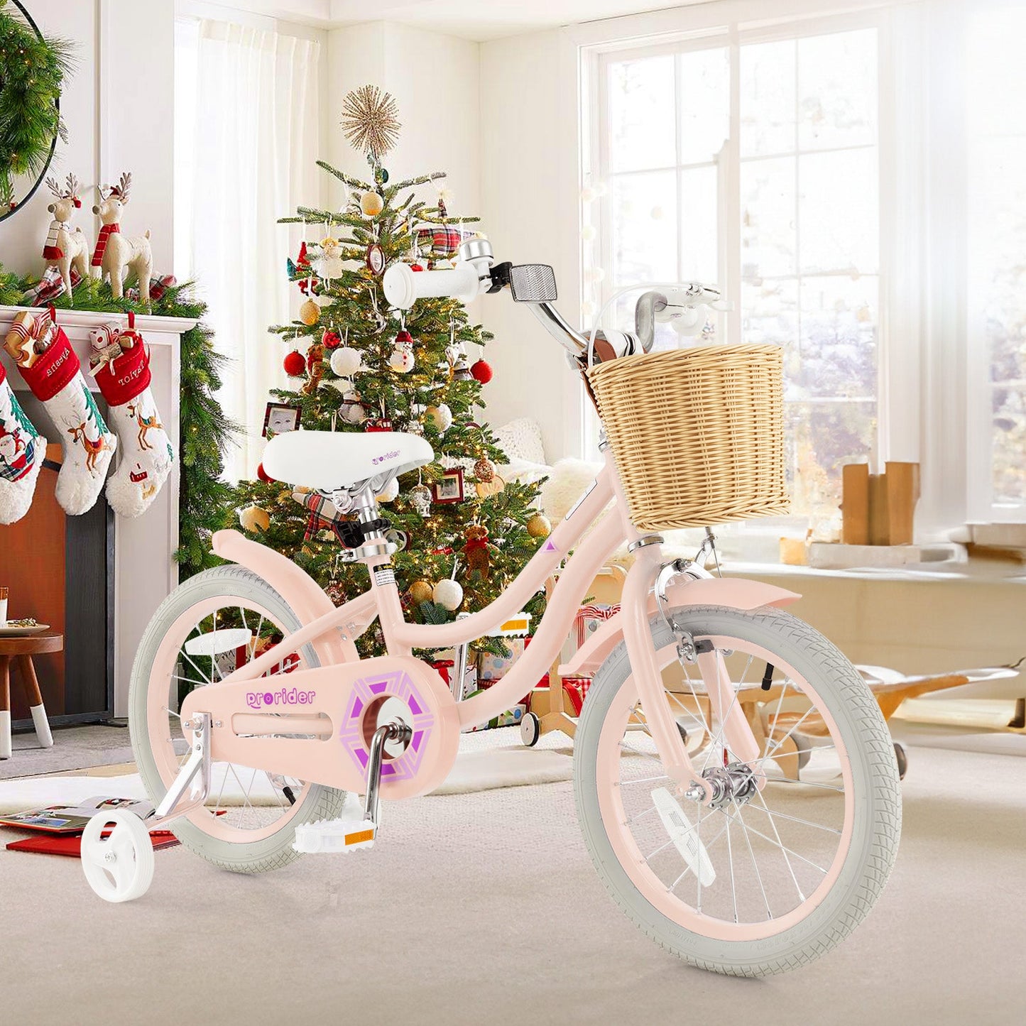 16-Inch Kids Bike with Training Wheels - Pink