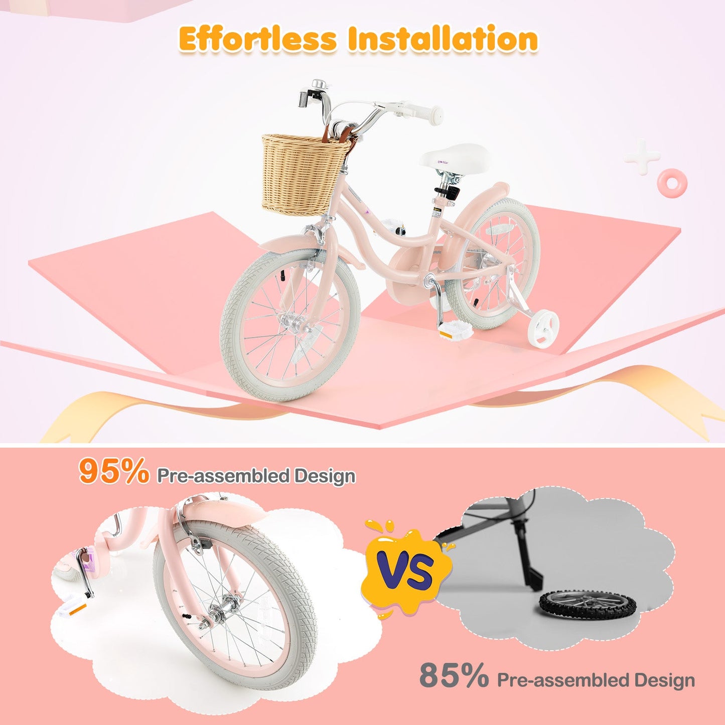 16-Inch Kids Bike with Training Wheels - Pink
