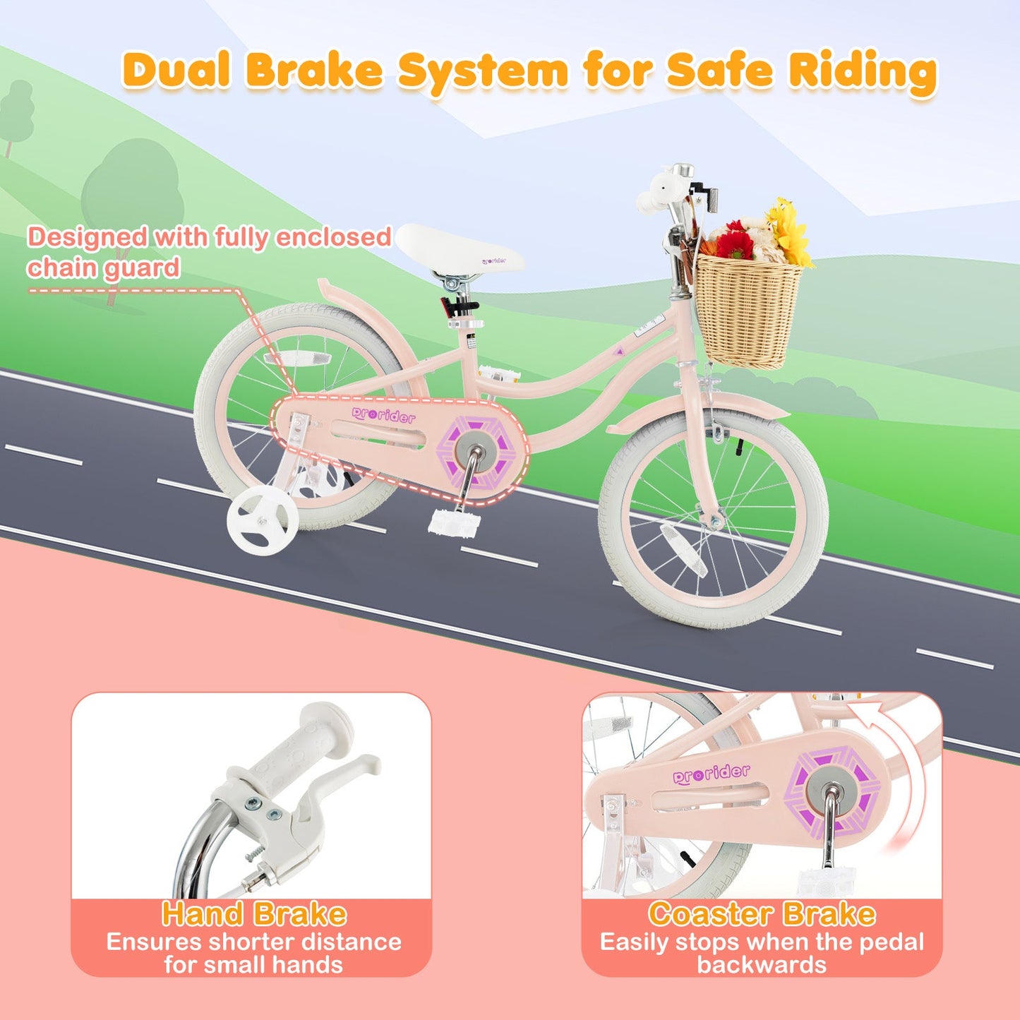 16-Inch Kids Bike with Training Wheels - Pink