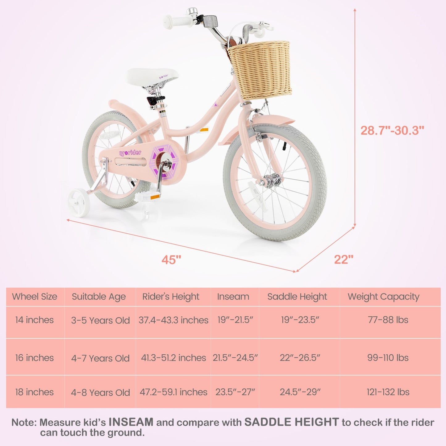 16-Inch Kids Bike with Training Wheels - Pink