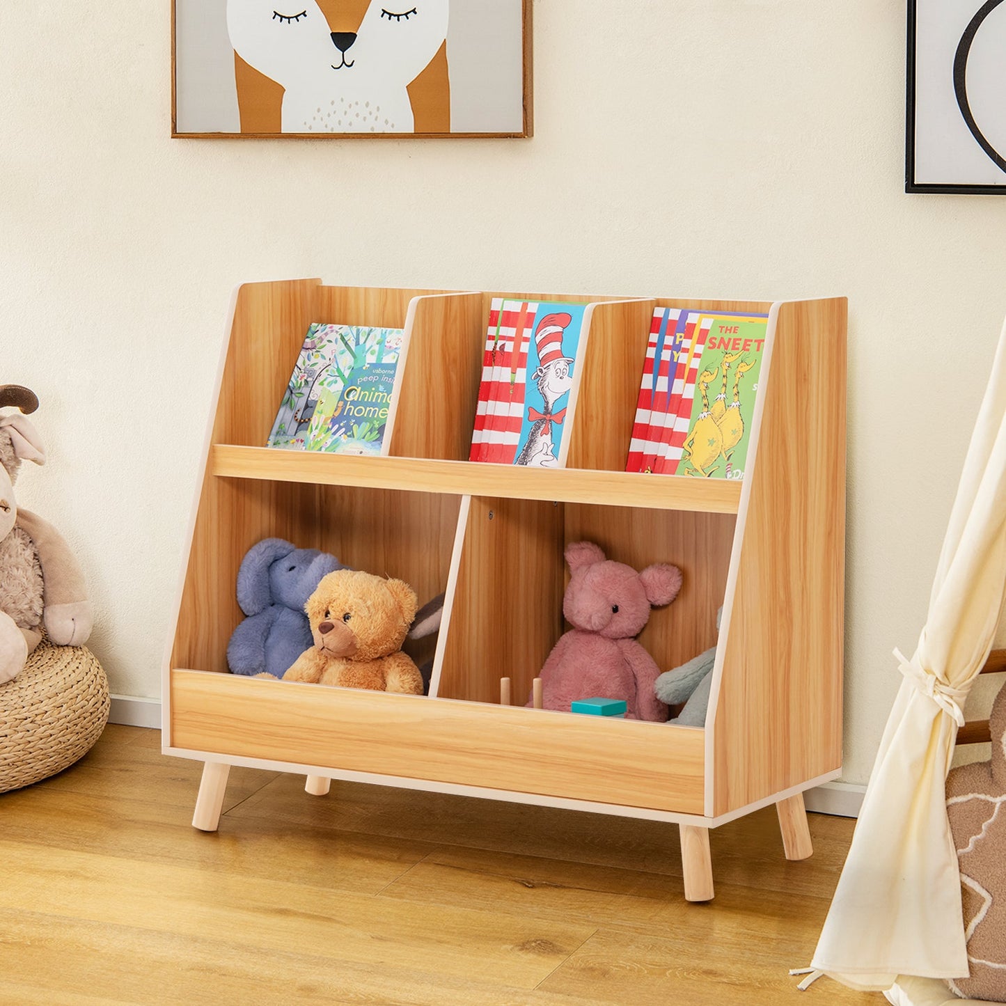 Bibliothèque et Organisateur de Jouets pour Enfants 5-Cubes - Naturel