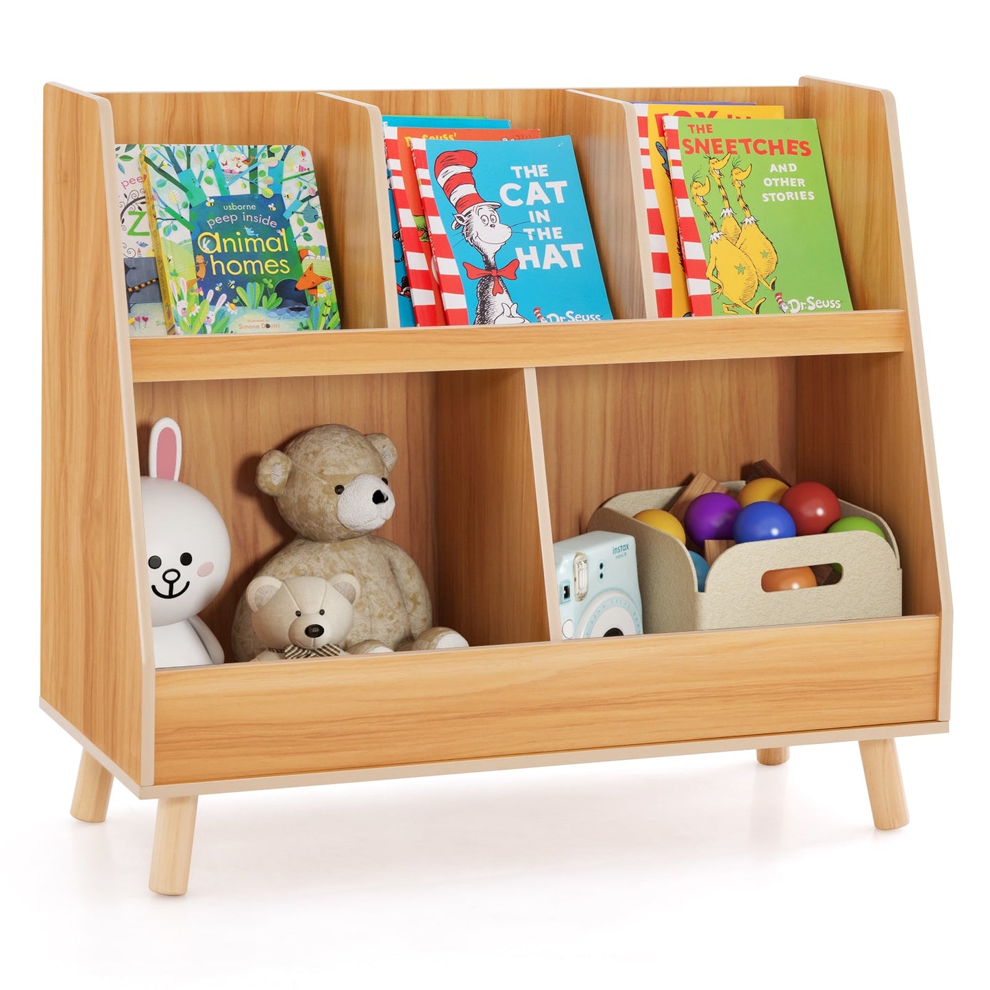 Bibliothèque et Organisateur de Jouets pour Enfants 5-Cubes - Naturel