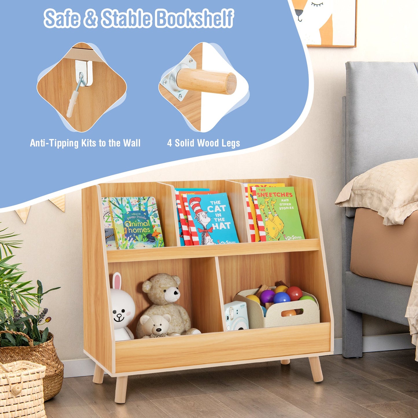 Bibliothèque et Organisateur de Jouets pour Enfants 5-Cubes - Naturel
