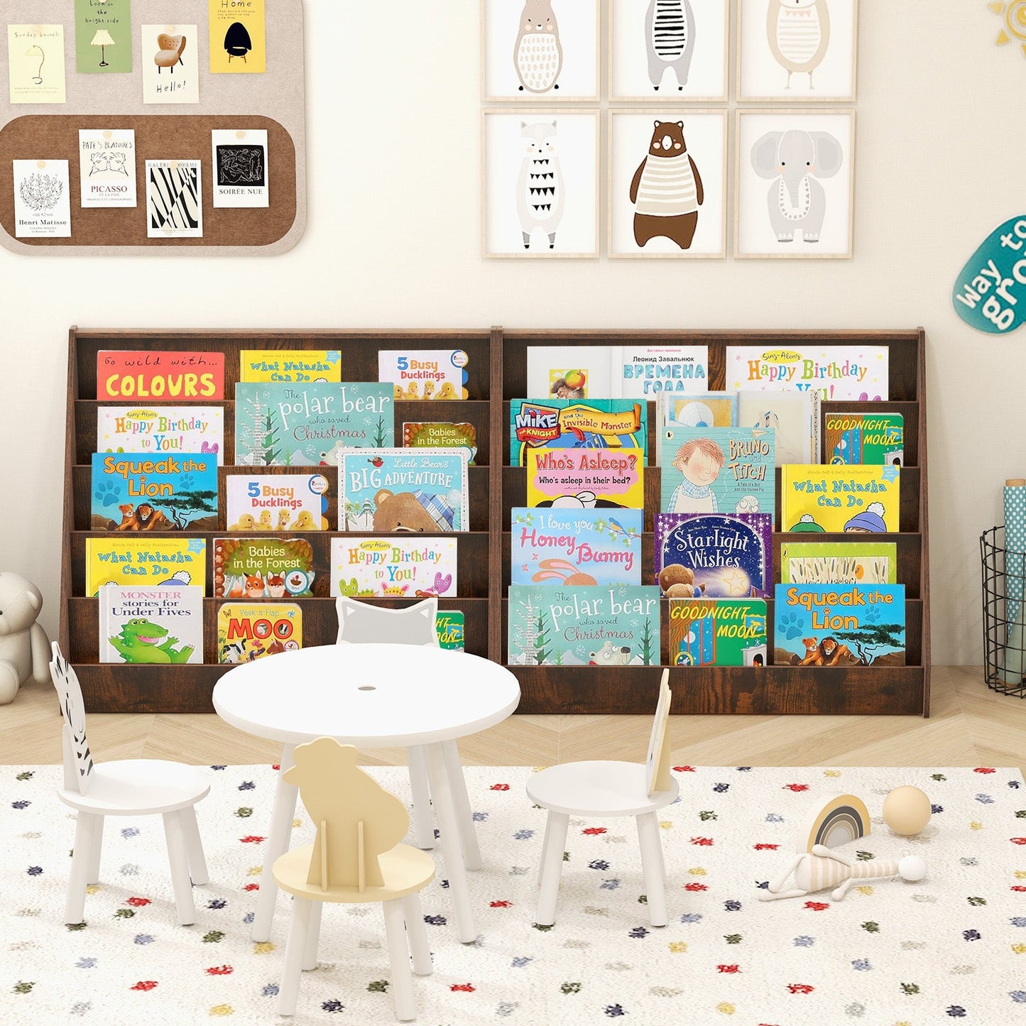 5-Tier Kids Bookshelf - Rustic Brown with Deep Compartments