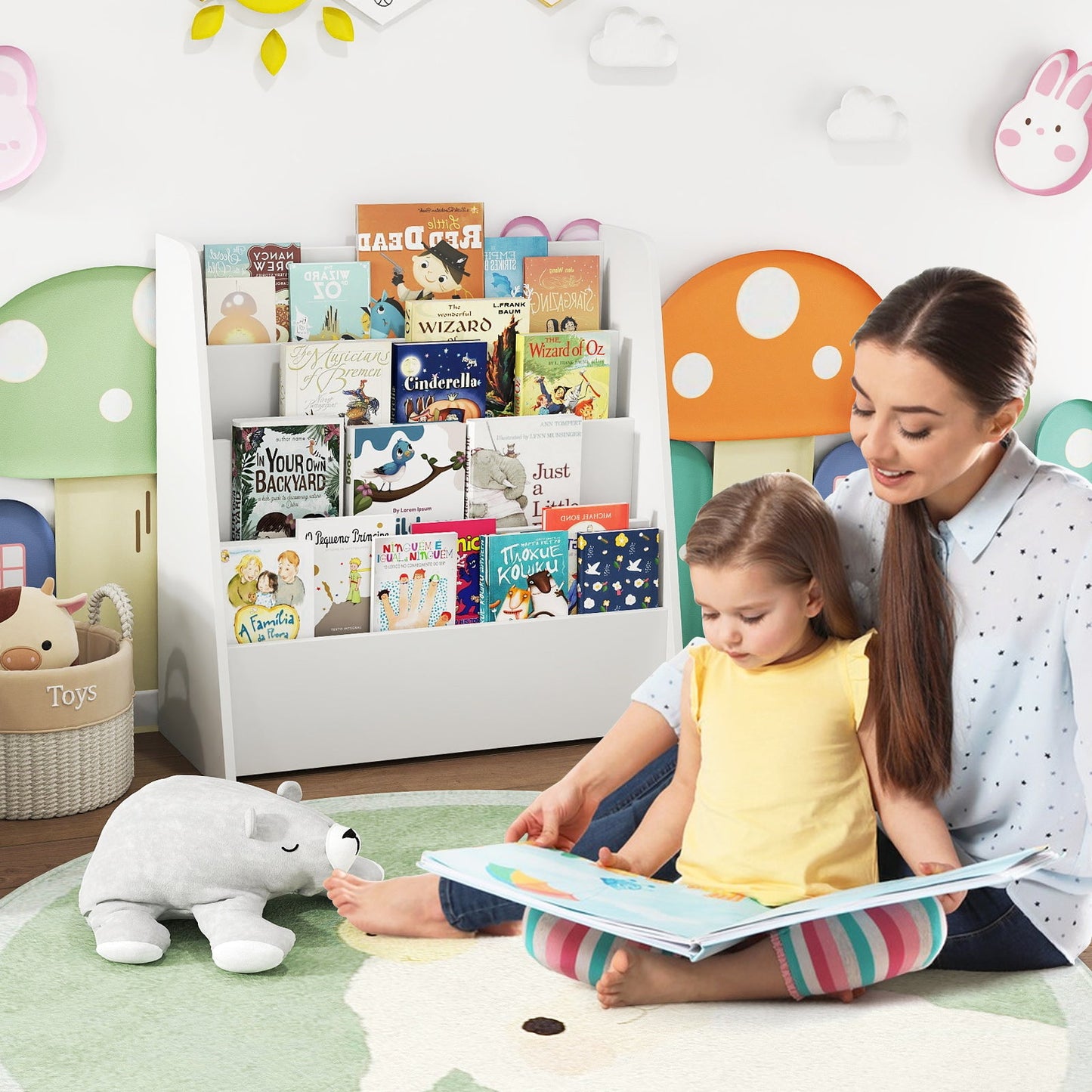 Bibliothèque pour enfants à 4 niveaux avec compartiments profonds - Blanc