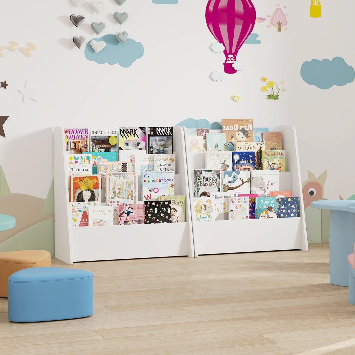 Bibliothèque pour enfants à 4 niveaux avec compartiments profonds - Blanc