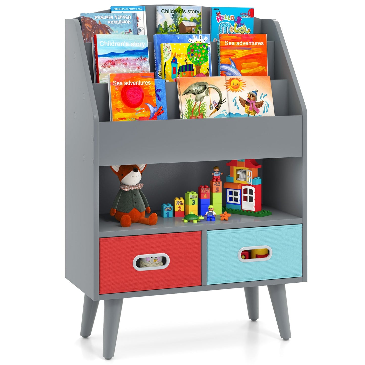 Kids Bookshelf with Open Compartment - Gray