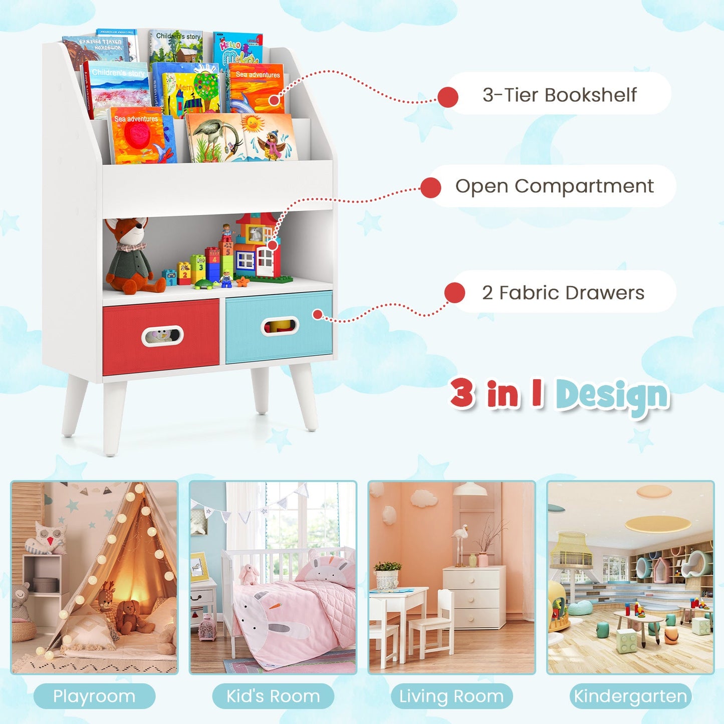 Bibliothèque pour enfants Gbruno avec compartiment ouvert - Blanc