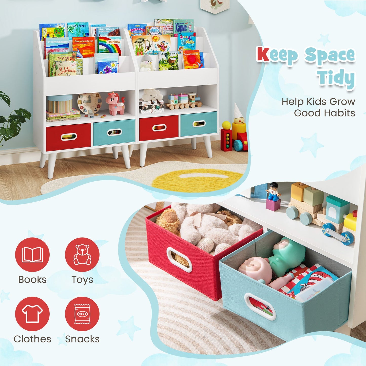 Bibliothèque pour enfants Gbruno avec compartiment ouvert - Blanc