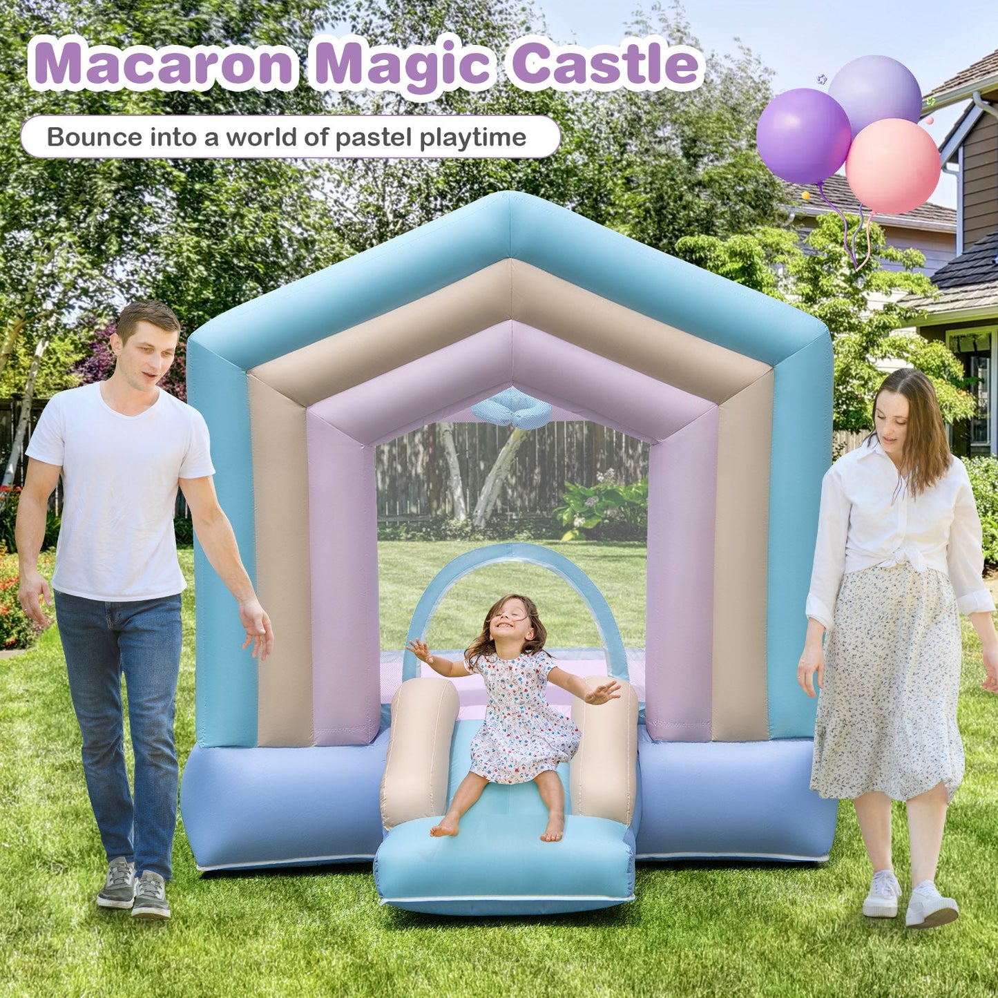 Castillo Inflable para Niños con Tobogán y Aro de Baloncesto