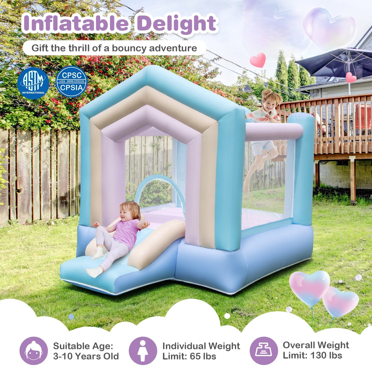 Castillo Inflable para Niños con Tobogán y Aro de Baloncesto