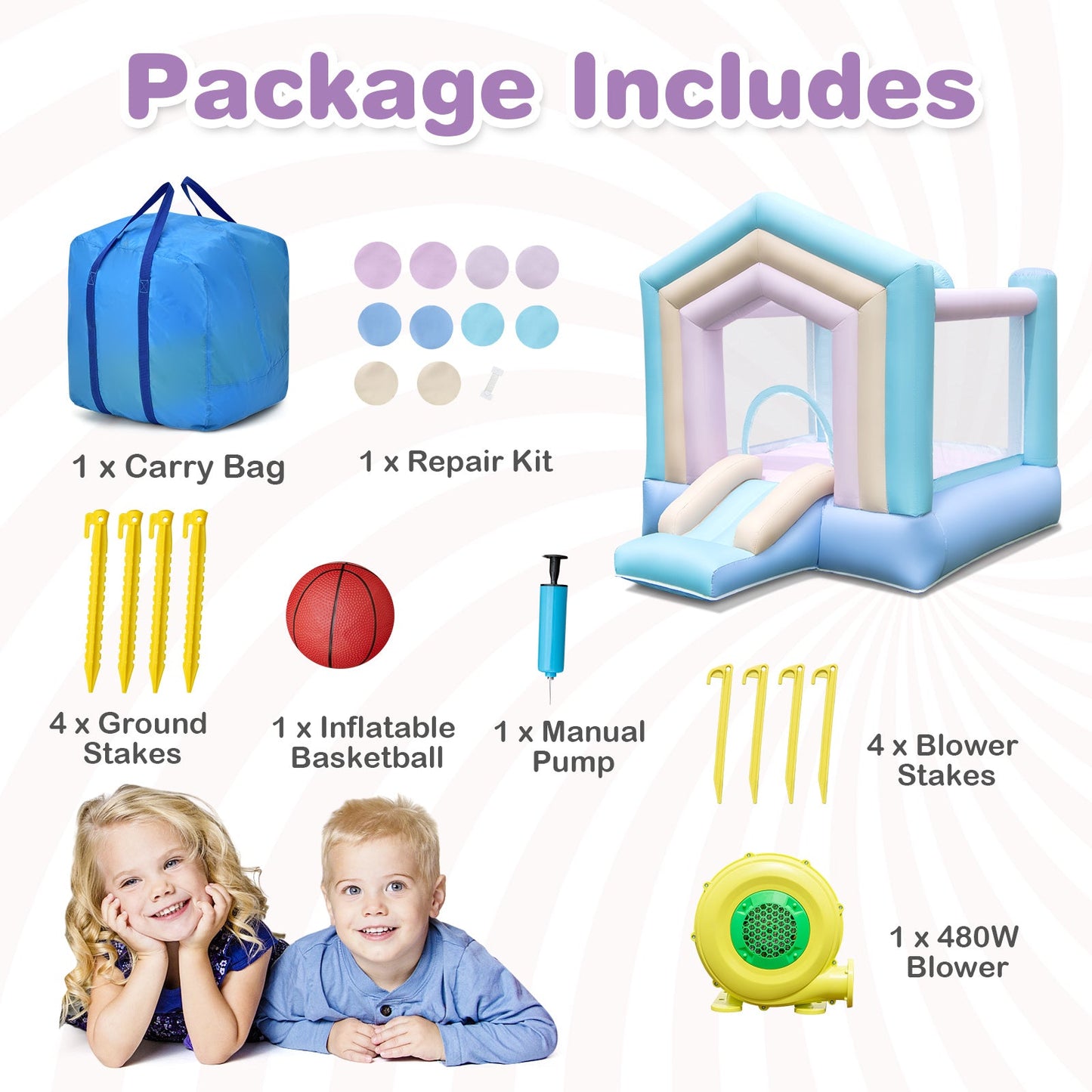 Castillo Inflable para Niños con Tobogán y Aro de Baloncesto