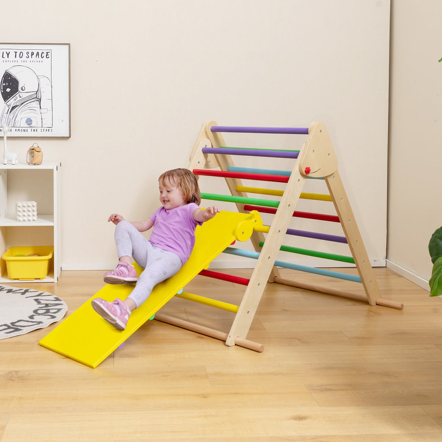 Kids Climbing Triangle Set with Adjustable Ramp - Multicolor