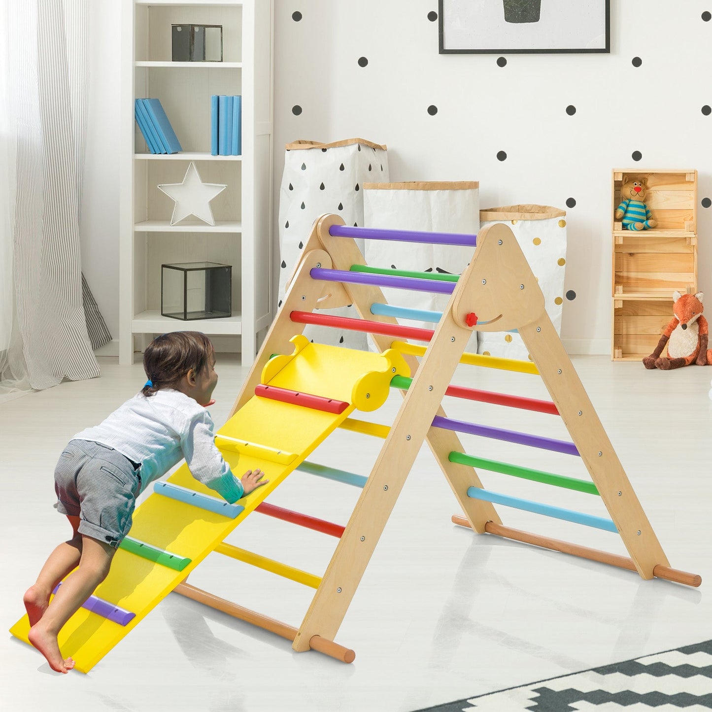 Kids Climbing Triangle Set with Adjustable Ramp - Multicolor