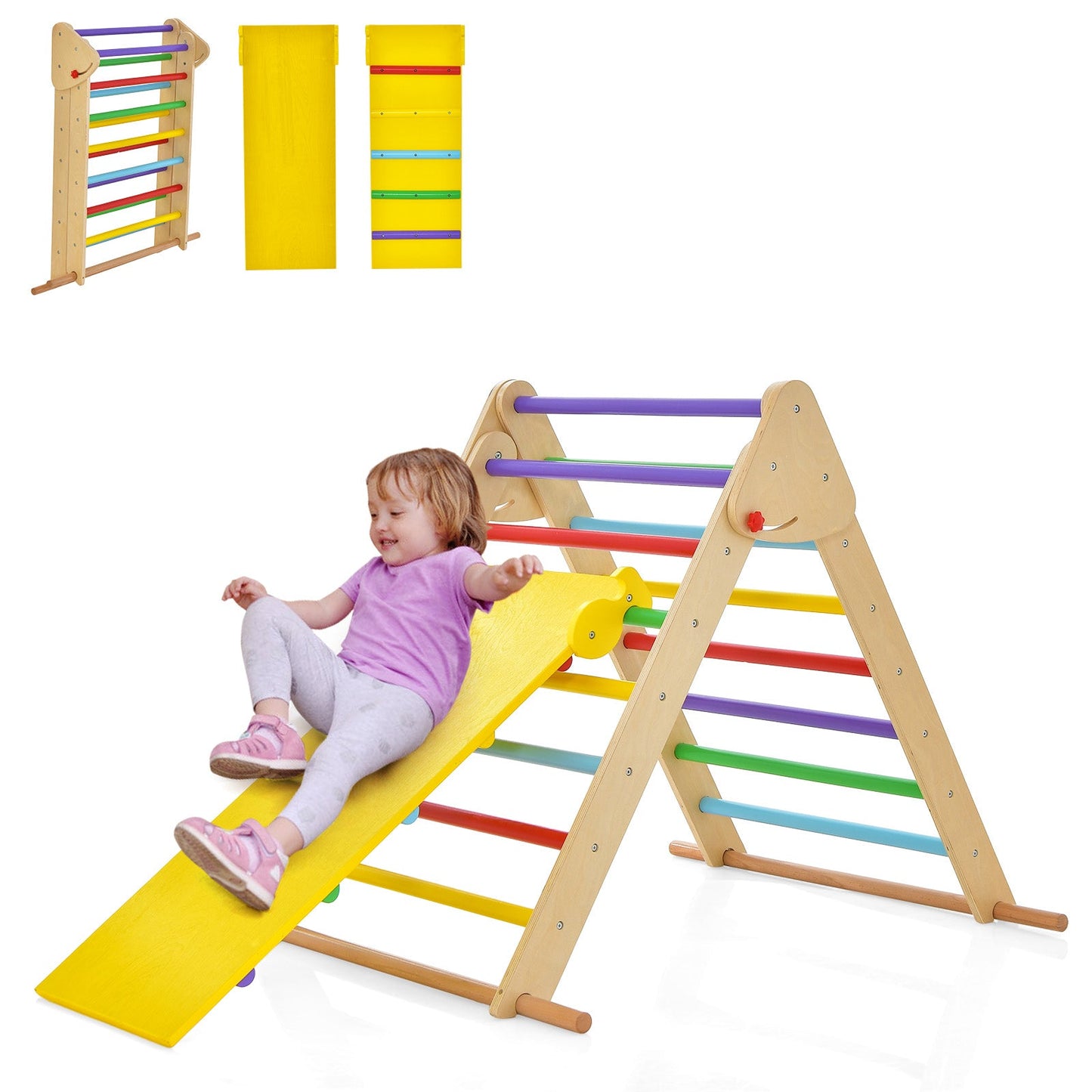 Kids Climbing Triangle Set with Adjustable Ramp - Multicolor