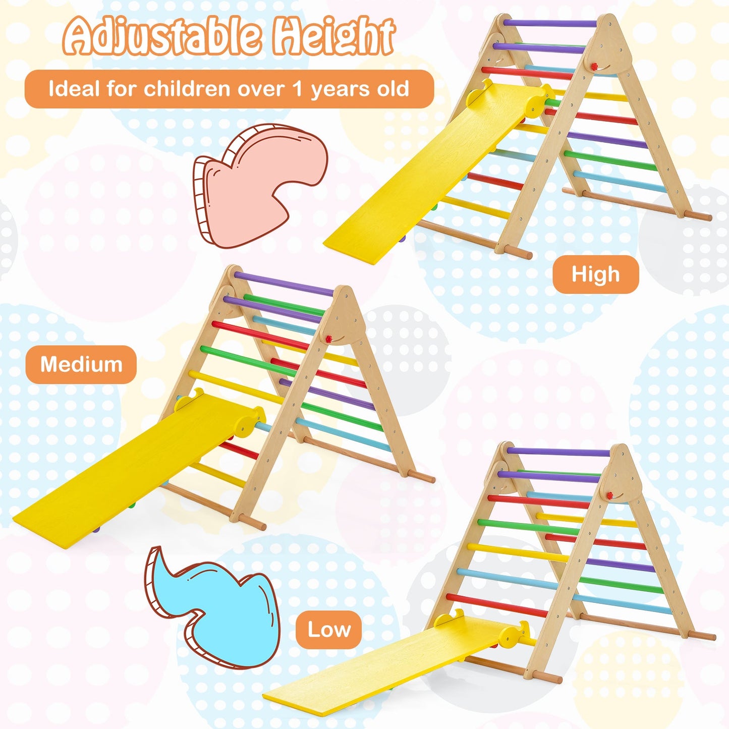 Kids Climbing Triangle Set with Adjustable Ramp - Multicolor