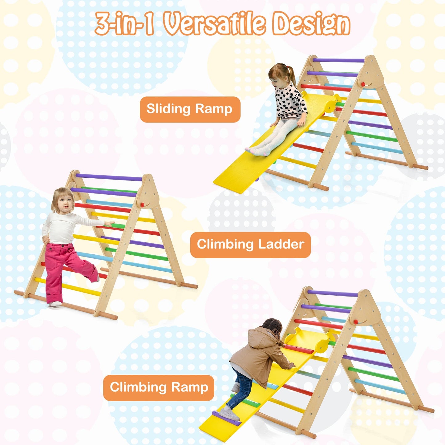Kids Climbing Triangle Set with Adjustable Ramp - Multicolor